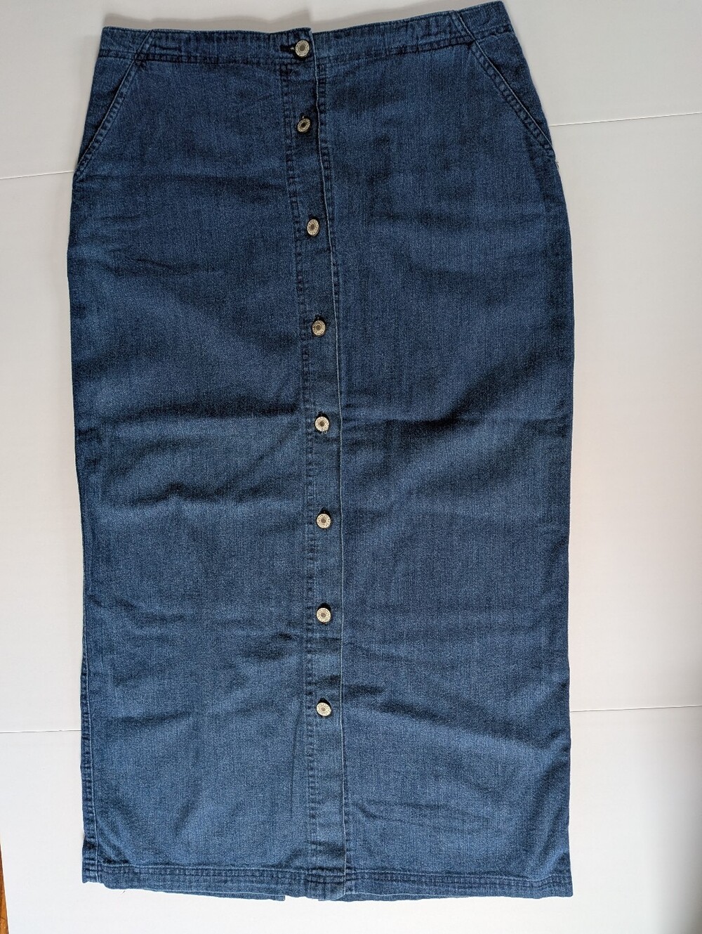 VTG Denim Front Button Skirt Midi A Line